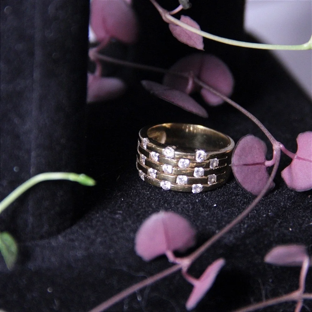 Gold Over Sterling Silver Triple Row Cubic Zirconia Band Ring‎ Size 7.25 CZ 925
